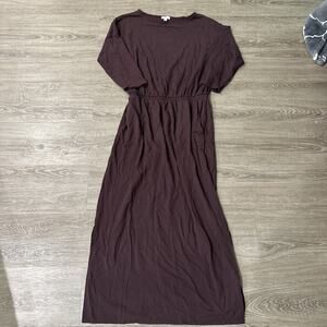 Garnet Hill Bateau Neck Knit Midi Dress Eggplant Purple Womens Small